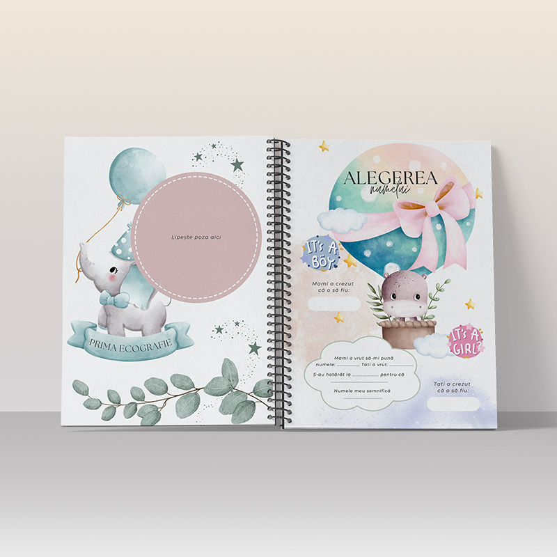 Jurnal bebeluș personalizat cu nume, coperta roz