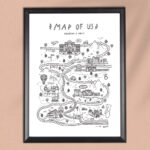 Harta relației | Harta amintirilor | Ilustrație personalizată cu 6 locuri la alegere