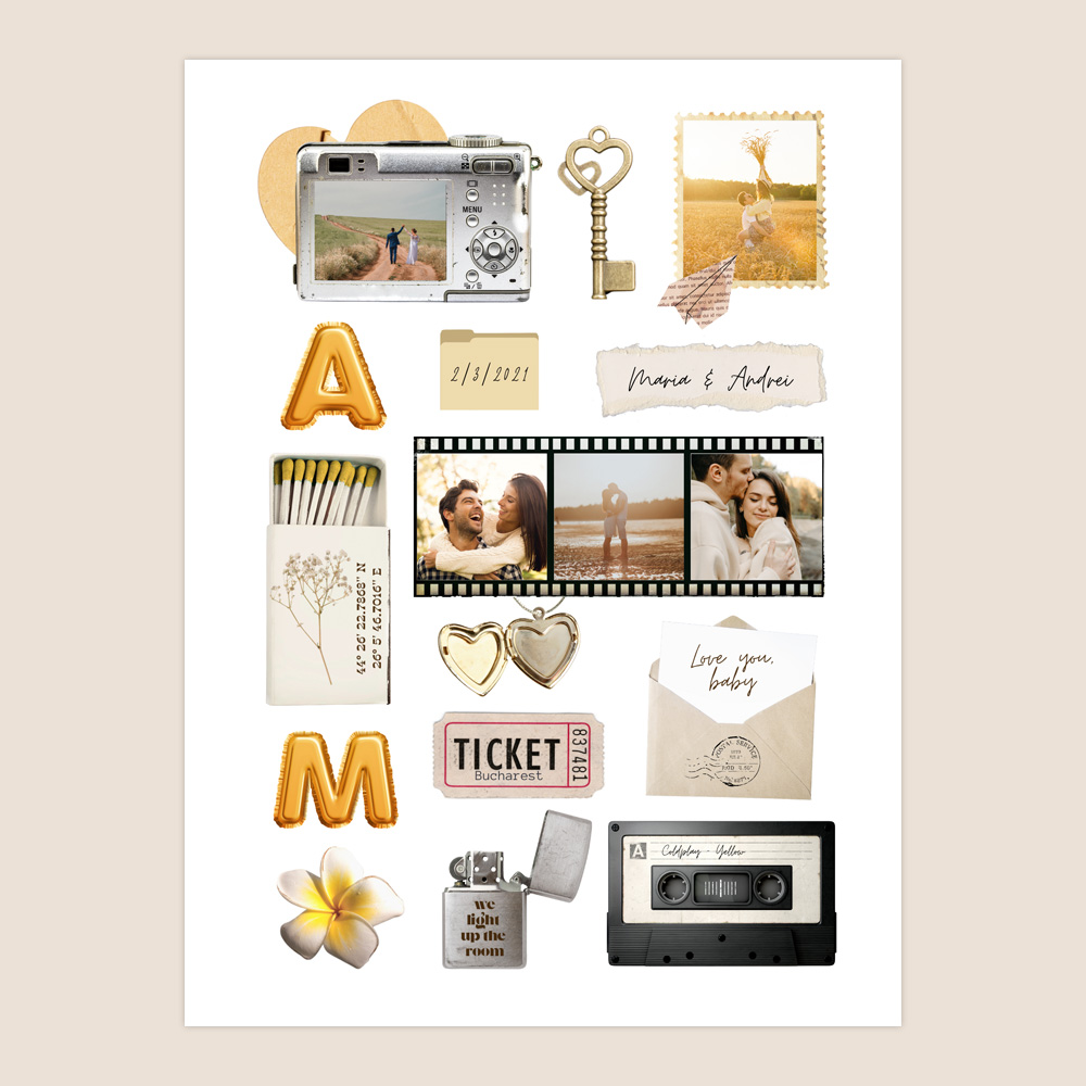 Poster personalizat colaj amintiri, Cream