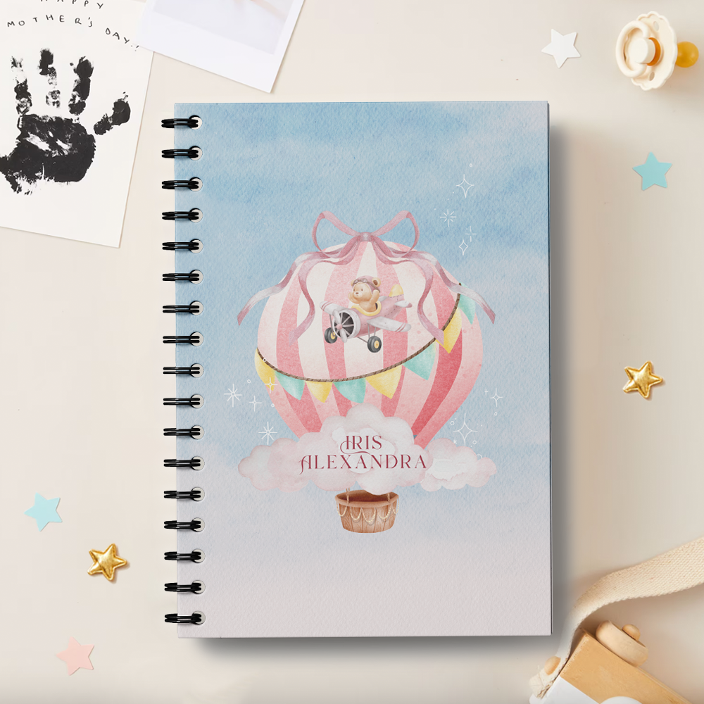 Jurnal pentru bebeluș personalizat cu nume, copertă roz, Pink Dream