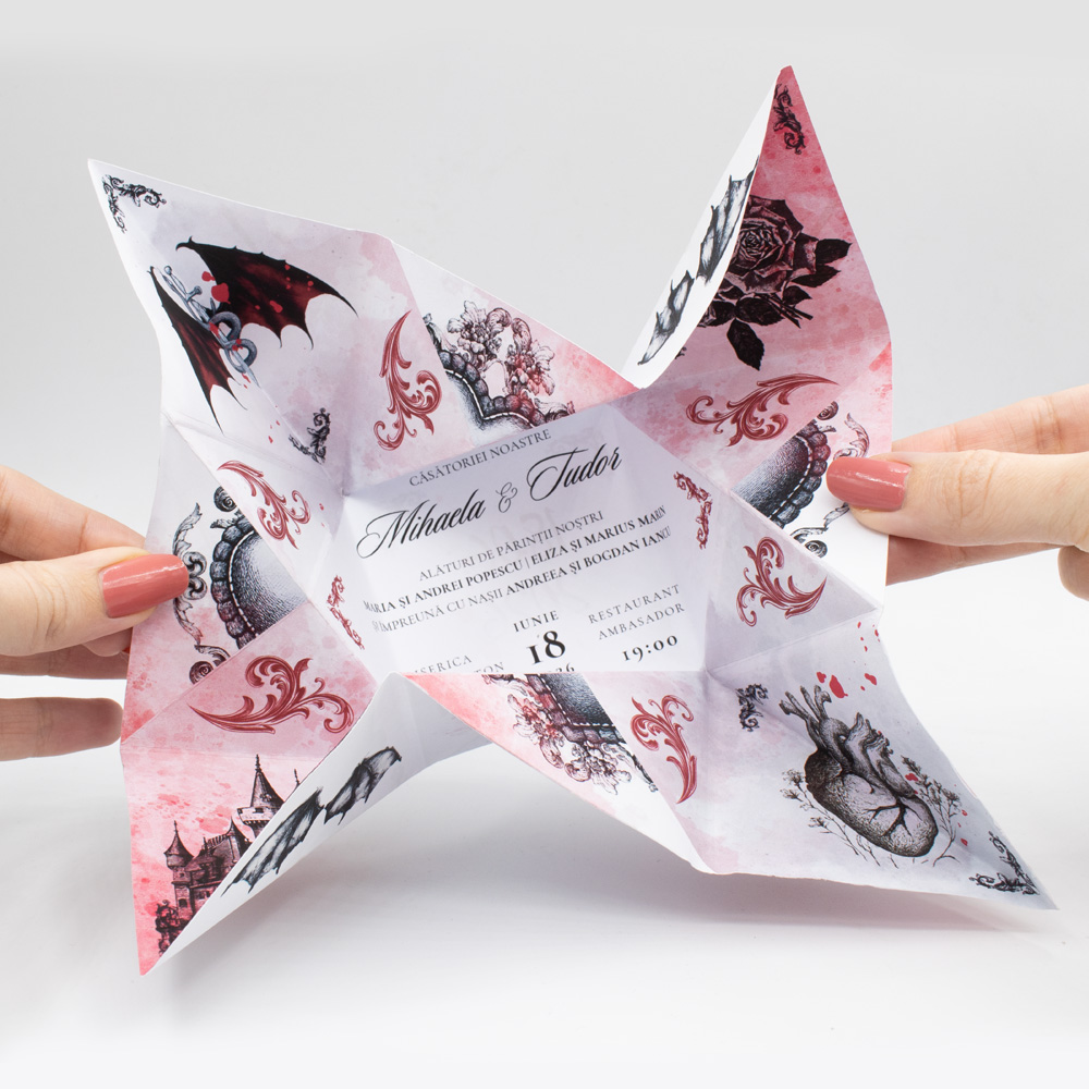 Invitație nuntă gotică Origami | Invitație Dark fantasy