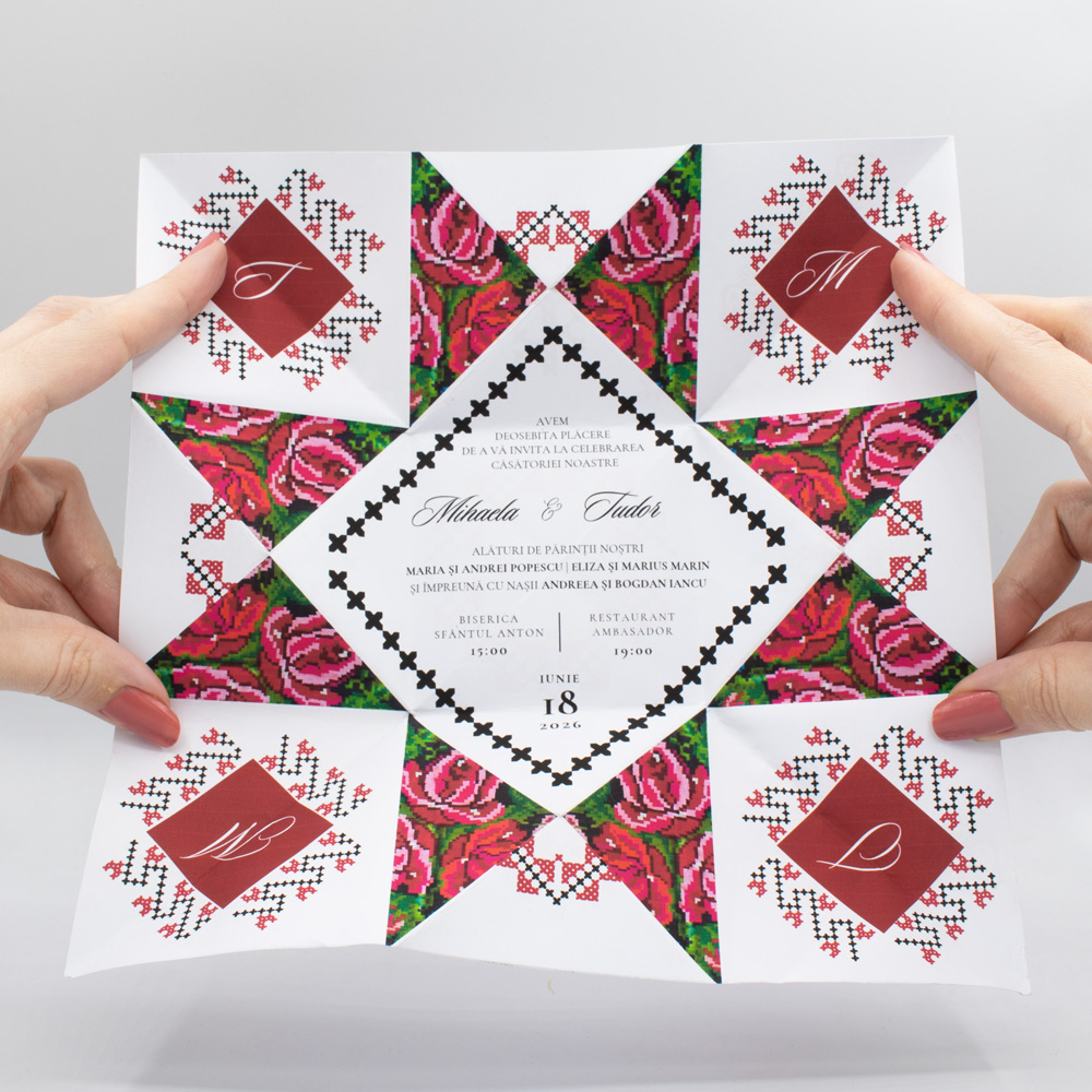 Invitație nuntă tradițională românească Origami | Invitație Origini