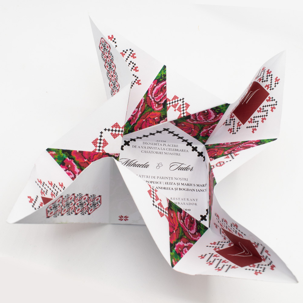 Invitație nuntă tradițională românească Origami | Invitație Origini